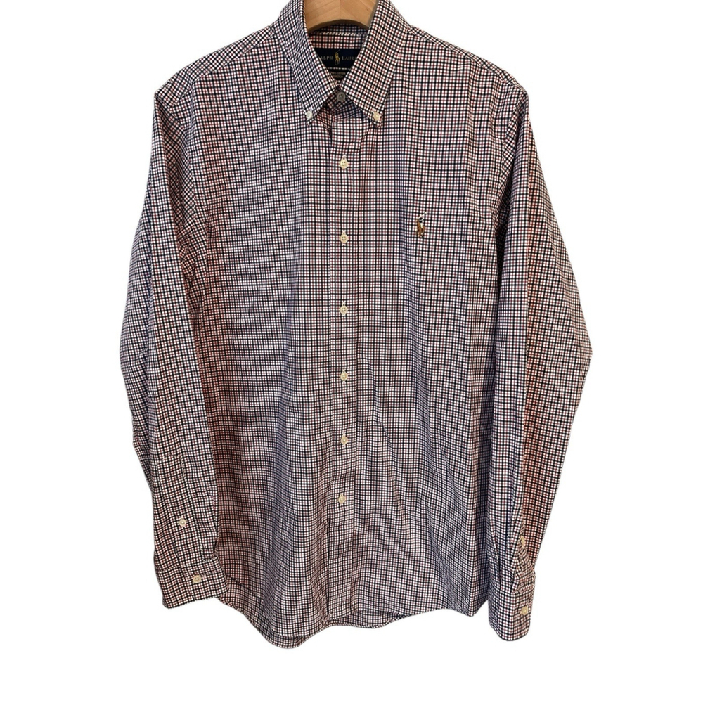 Ralph Lauren Button Up Shirt Mens M Long Sleeve Red White Blue Cotton Stretch